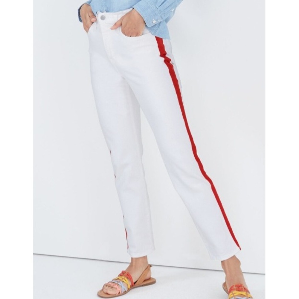 Madewell Slim Straight White Jeans Red Side Stripe Tuxedo Pants 24P Petite